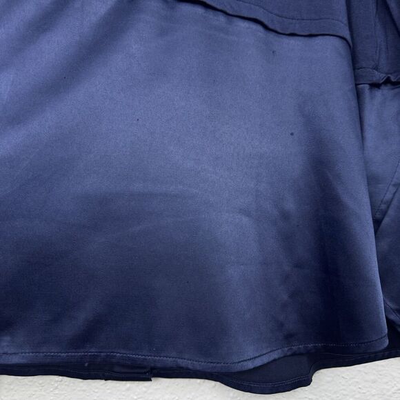 Soft Surroundings Satin Jersey Knit Tunic Blouse Size L Navy Blue Modest Preppy - Picture 7 of 9